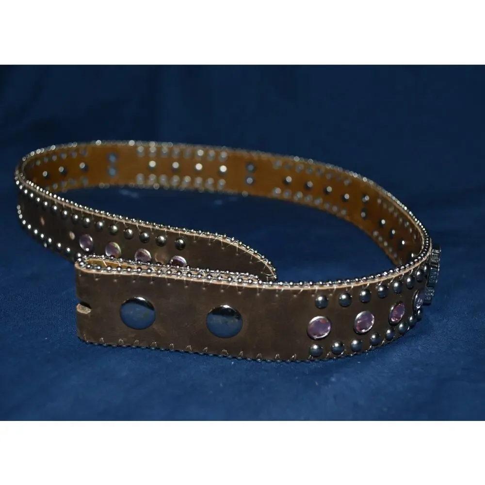 Nocona Girl's Leather Belt Rhinestones Cross Western Cowgirl Pink (20